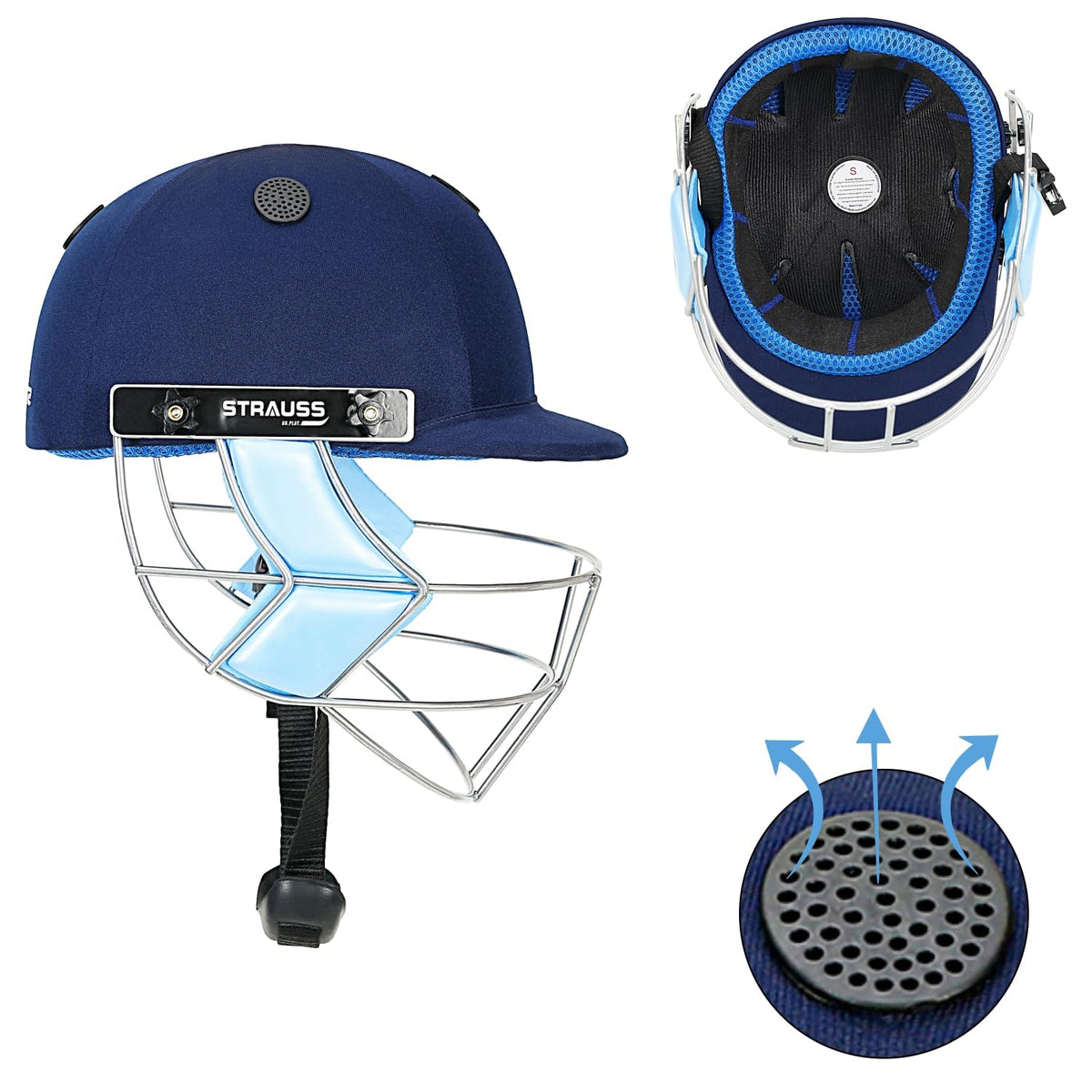 Strauss Cricket Helmet | Steel Grill | Edition: Supreme | Size: Large | Age: 15+yrs | Color: Blue | for Men, Women | Lightweight | Advance Protection | Leather Ball Cricket Helmet