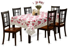 Kuber Industries Dining Table Cover 6 Seater|Table Cloth|Table Cover for Home, Restaurant|(Pink, White)