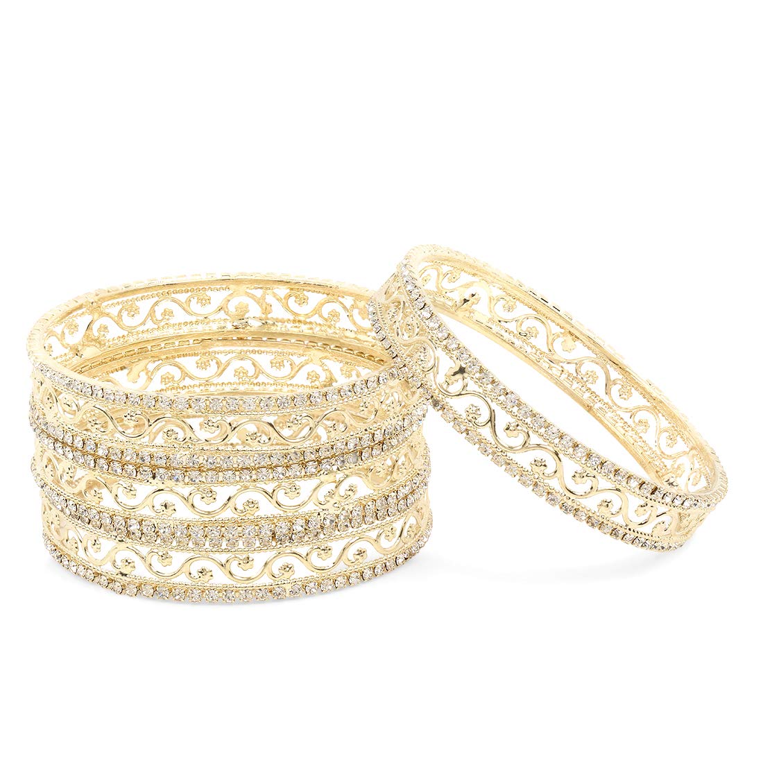 Yellow Chimes Gold Plated Crystal Studded Designer Traditional 4 Pcs Bangles Set for Women and Girls (2.6)