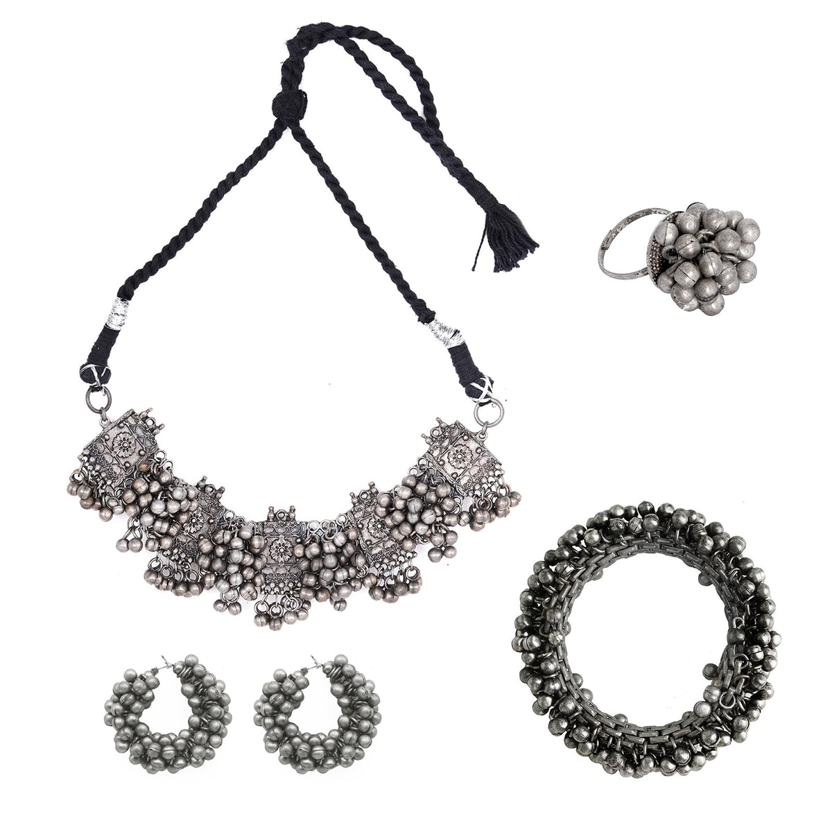 TEEJH Arvi Silver Oxidised Ghungroo Jewelry Gift Set