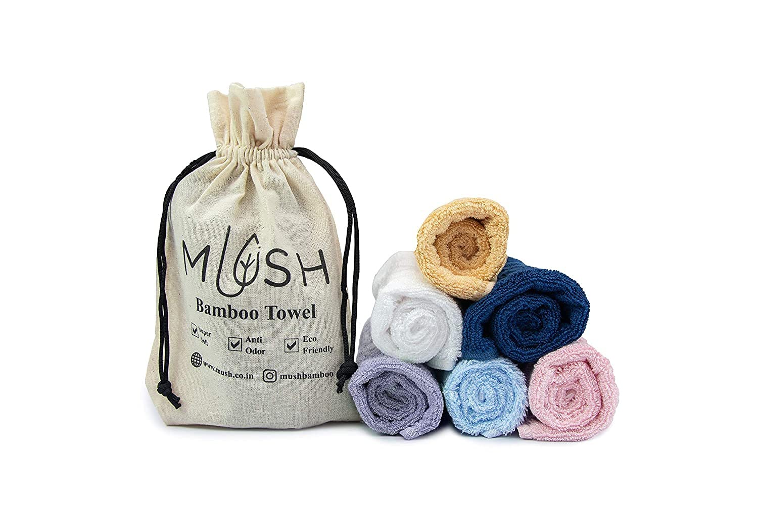 Mush 100% Bamboo Face Towel | Ultra Soft, Absorbent, & Quick Dry Towels for Facewash, Gym, Travel | Suitable for Sensitive/Acne Prone Skin | 13 x 13 Inches | 500 GSM Pack of 3