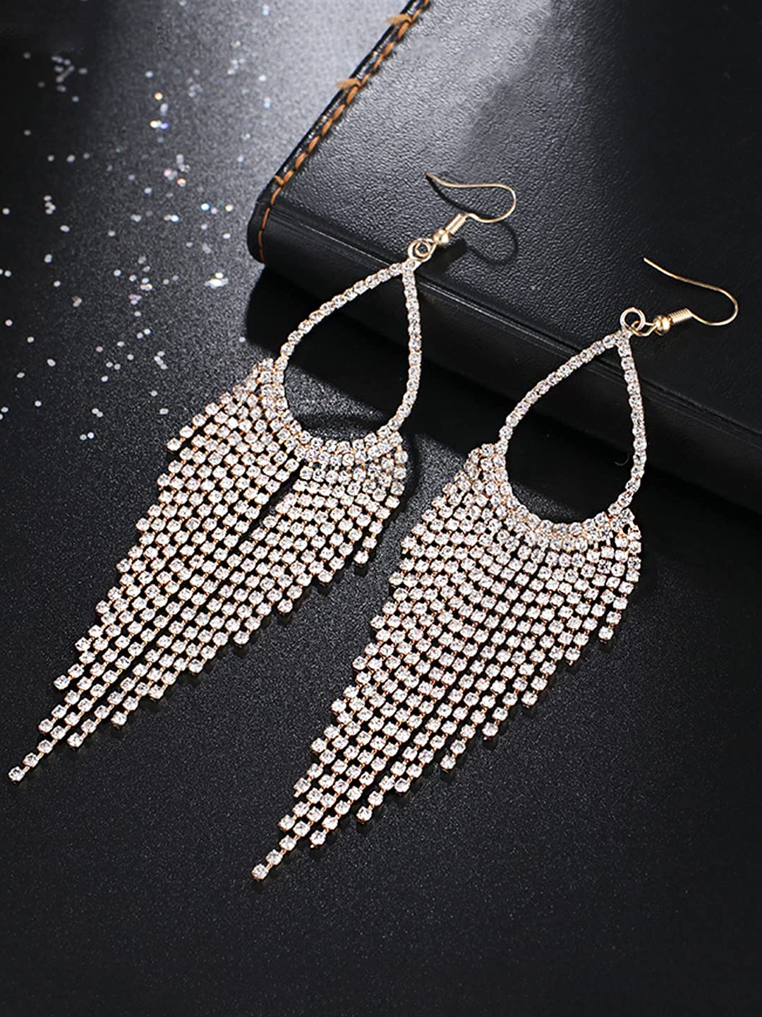 Yellow Chimes Crystal Earrings for Women White Crystal Rose Gold Plated Danglers Earrings for Women and Girls