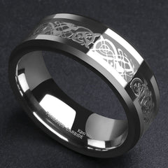 Yellow Chimes Silver Rings For Men | Pack of 1 Stainless Steel Men Ring | Dragon Celtic Design Silver Finger Ring for Boys | Ideal Gift For Men and Boys