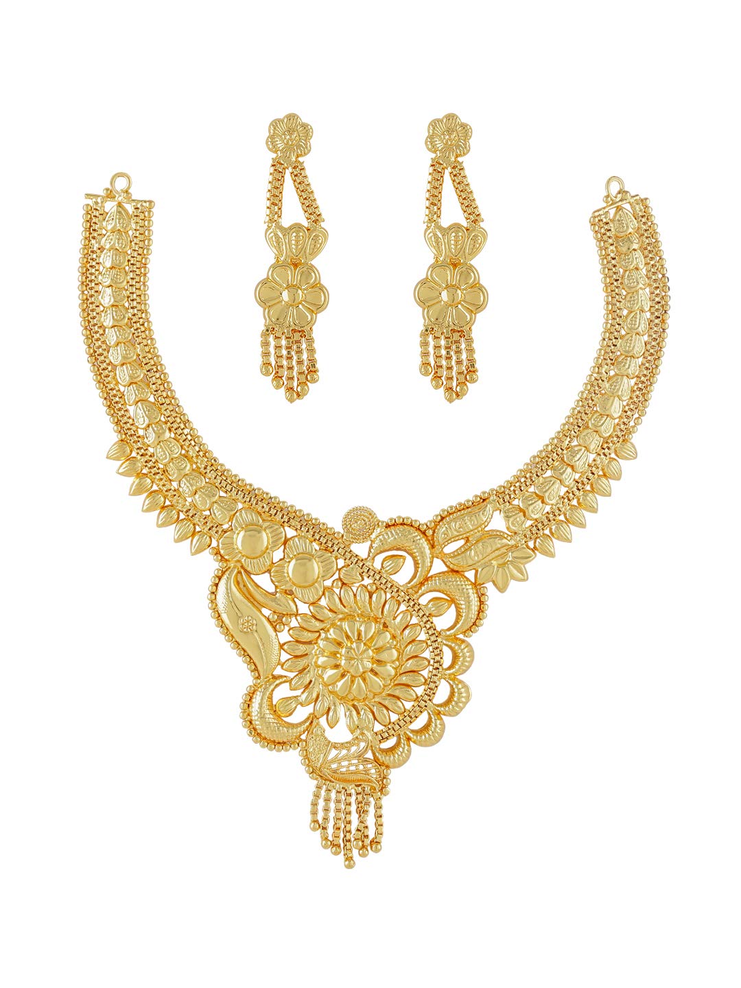 Yellow Chimes Ethnic One Gram Gold Designer Antique Golden Traditional Choker Necklace with Earrings Jewellery Set for Women & Girls