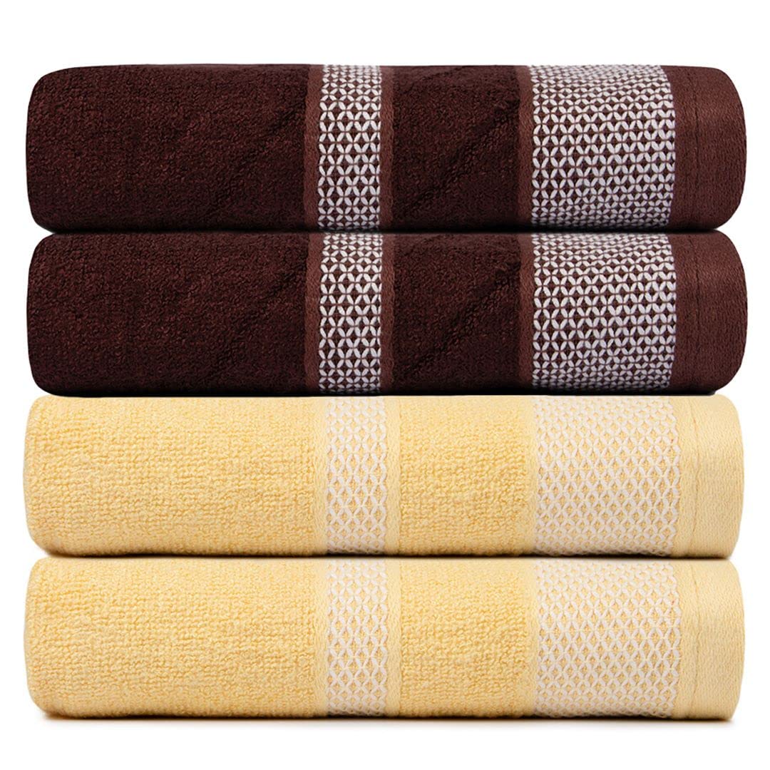 BePlush Zero Twist Bamboo Hand Towels Set of 4 Brown & Yellow : Ultra Soft, Highly Absorbent, Quick Dry, Anti Bacterial Napkins for Hand Towel || 450 GSM, 40 X 60 cms
