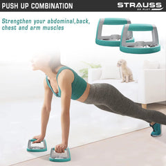 Strauss Multi-Purpose Ab Roller with Push Up Bar & Resistance Tube | Abdominal Exercise Machine and Plank Roller | All In One Abdominal Wheel for Core Training, Push-Ups, Pull-Ups, Squats, Glutes & Core Workout, (Blue)