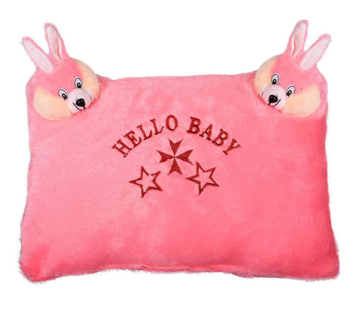 Kuber Industries Hello Teddy Design Baby Pillow|Velvet Super Soft Kids Pillow for Sleeping & Travel,12 x 18 Inch,(Pink)