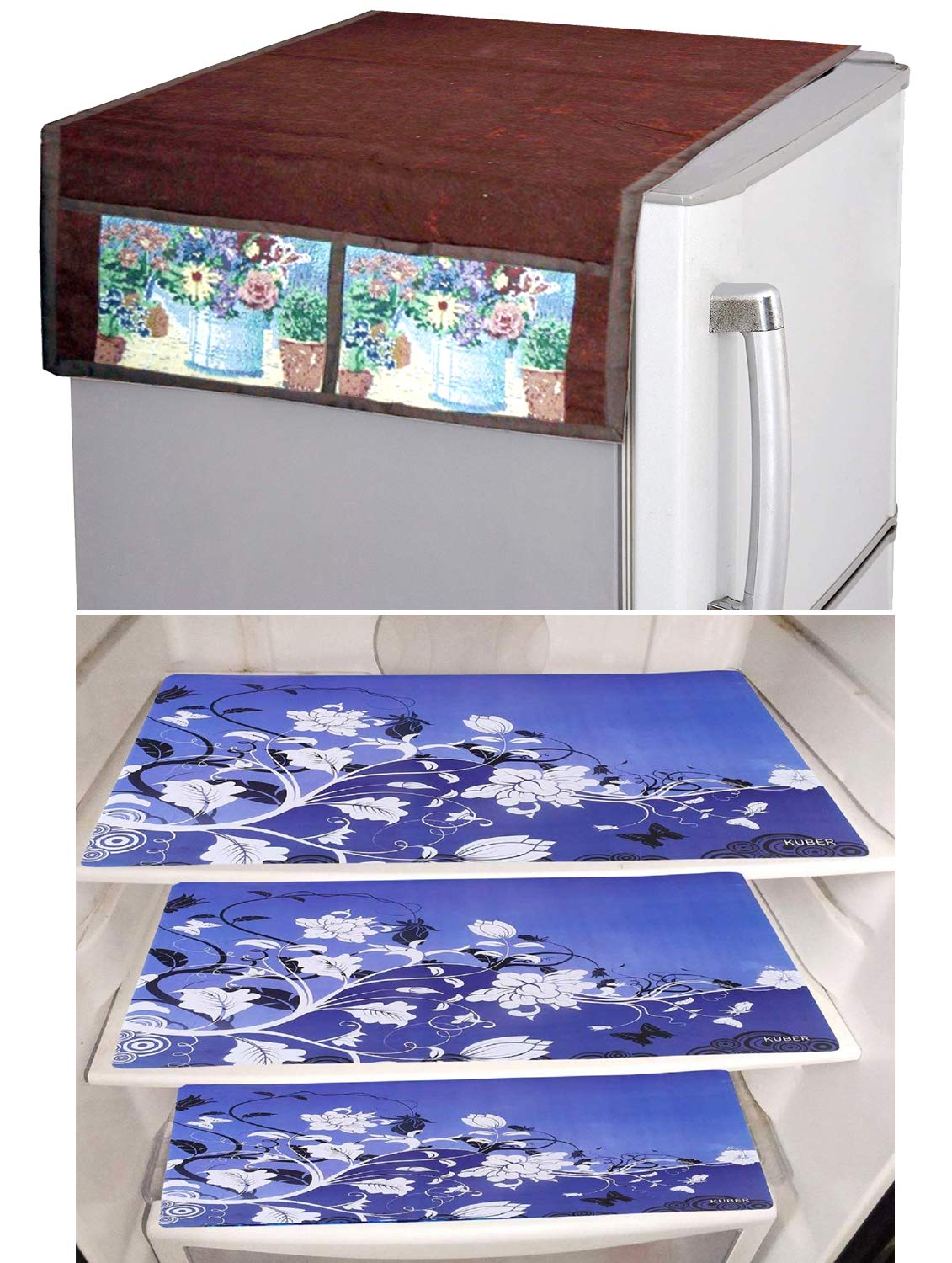 Kuber Industries PVC 3 Pieces Fridge Mats and 1 Piece Fridge Top Cover (Maroon)-CTKTC032827