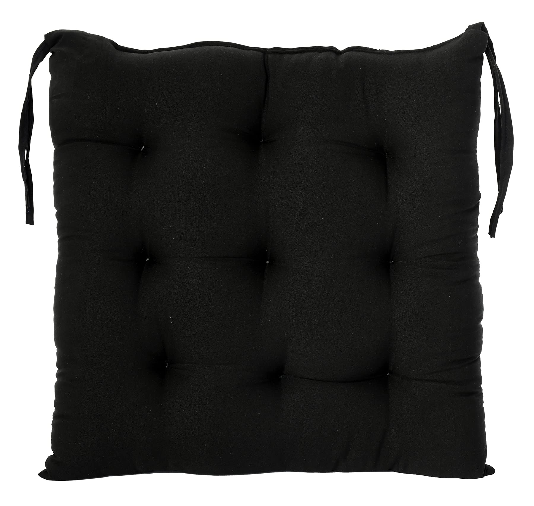 Kuber Industries Chair Pad|Chair Cushion Pad|Chair Cushion with Ties, Pack of 2 (Black)