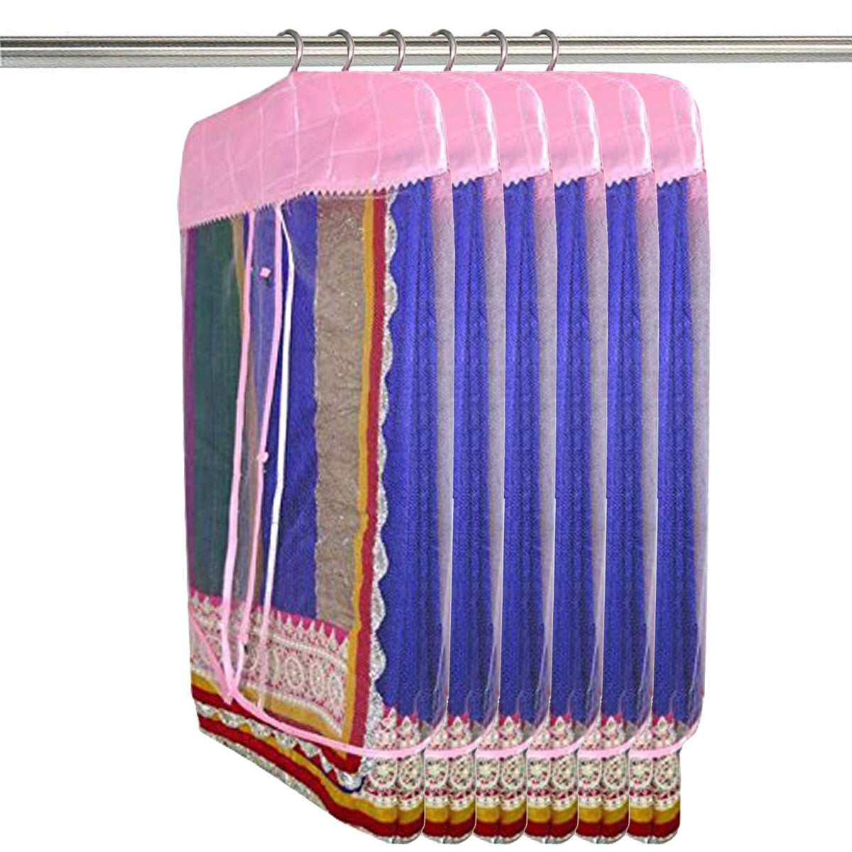 Kuber Industries Satin 6 Pieces Hanging Saree Cover Set (Peach)-CTKTC13508