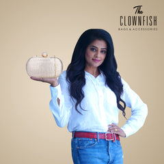 THE CLOWNFISH Soniva Collection Faux Leather Womens Party Clutch Ladies Wallet Evening Bag with Fashionable Round Corners (Copper)