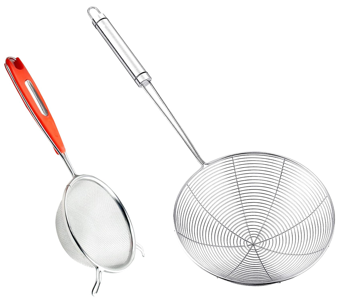 Kuber Industries Stainless Steel 12.5 cm Soup & Juice Strainer/Liquid Filter and 16 cm Deep Fry/Mesh Strainer/JHara/Puri Strainer (Silver)