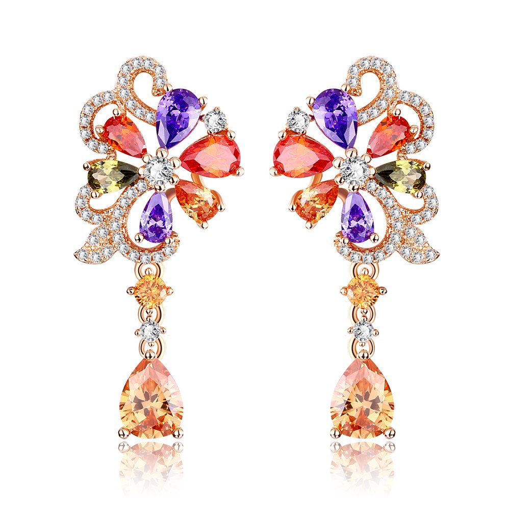 Yellow Chimes Swiss Aaa Zircons Gems Spark 18K Rose Gold Plated Multicolor Dangle & Drop Earrings For Women