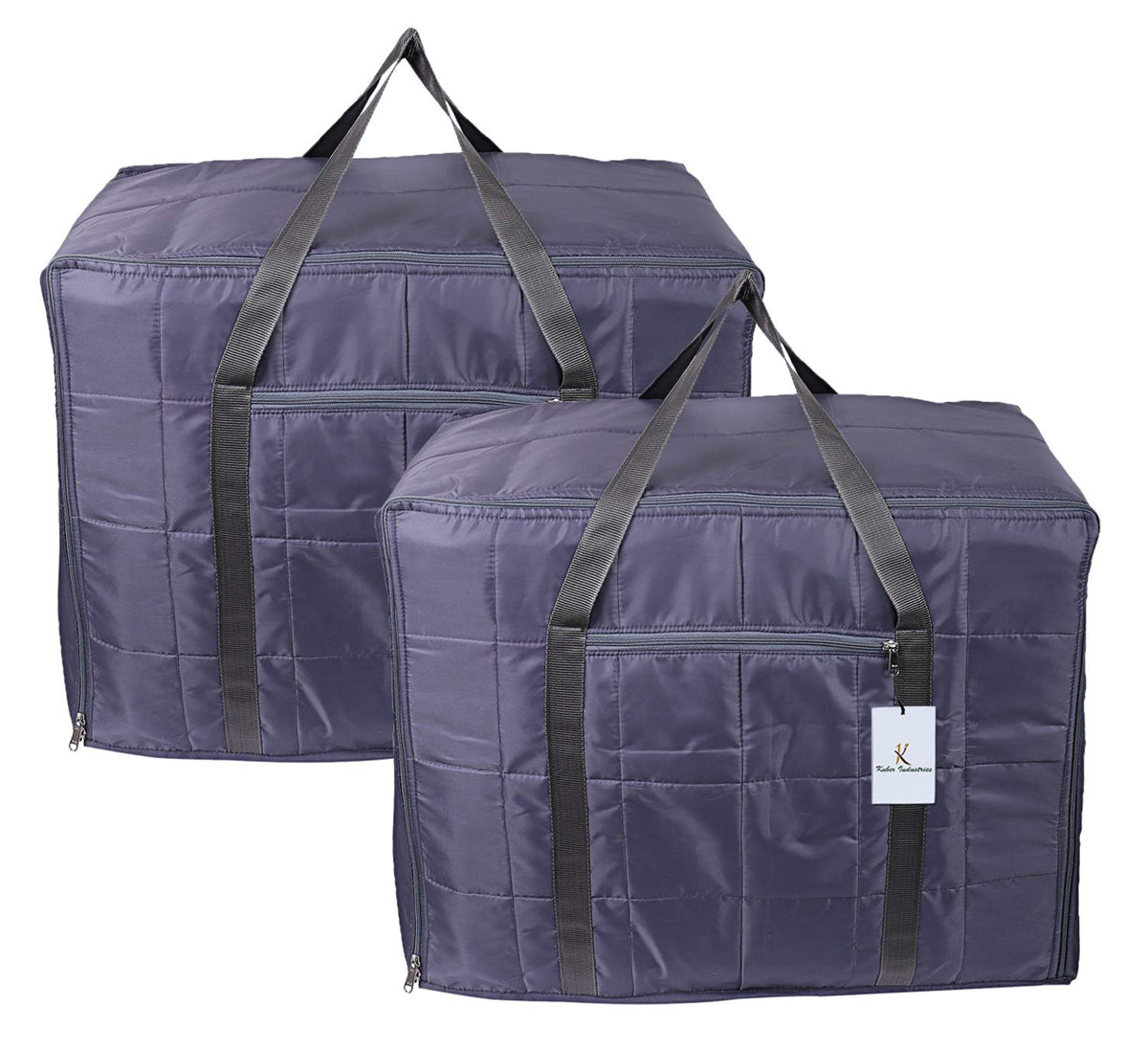 Kuber Industries Parachute 2 Pieces Jumbo Underbed Moisture Proof Storage Bag with Zipper Closure and Handle (Grey) -CTKTC6897, Standard