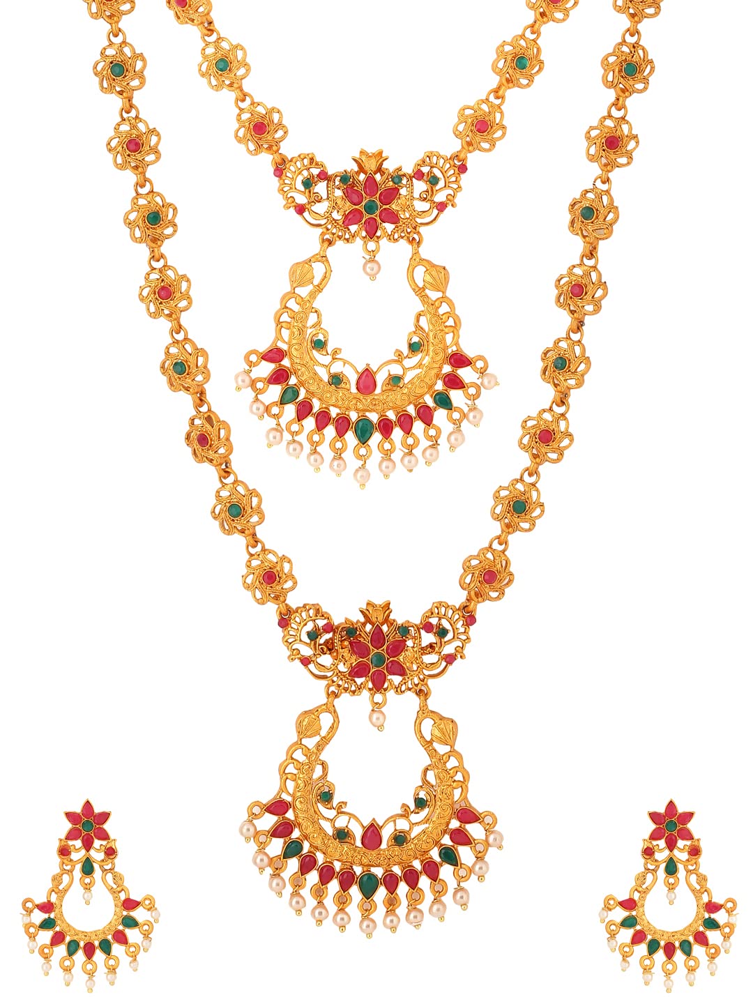 Yellow Chimes traditional Jewellery Set for Women Gold-Plated Temple Necklace Set Stone-Studded Necklace Set For Women & Girls (NK 4)