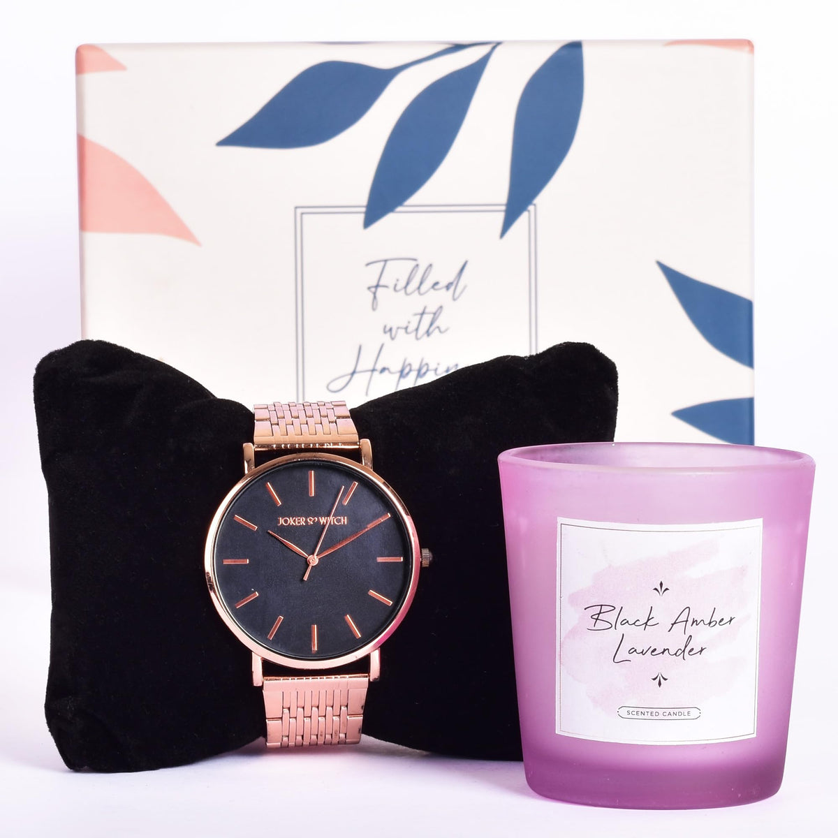 Gleevers Radiant Moments Gift for Women|Gift Box Pack of 2 with Lavender Candle 60 gm & Joker and Witch Watches for Women|Birthday Gift,Anniversary Gift, Valentine Gift, Secret Santa Gifts