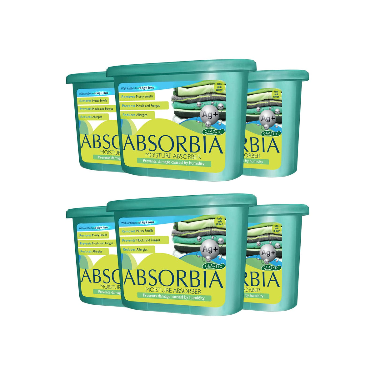 Absorbia Moisture Absorber | Absorbia Classic - Season Pack of 6 (600ml Each) | Dehumidifiers with"AG+ ION" Fights Strongly Against Moisture, Mould, Fungus & Musty smells