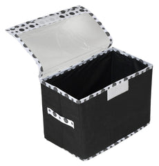 Heart Home Dot Printed Foldable Medium Non-Woven Storage Box/Bin For Books, Towels, Magazines, DVDs & More With Tranasparent Lid- Pack of 2 (Black) -44HH0418