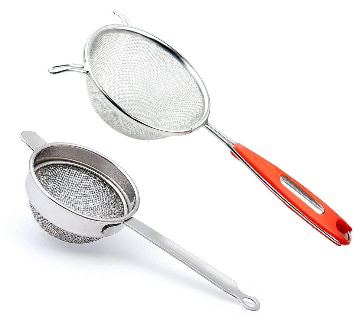 Kuber Industries Stainless Steel 15 cm Soup & Juice Strainer/Liquid Filter and 9 cm Tea Strainer CHalni Double Mesh Last Long (Silver)