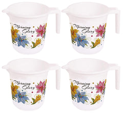 Kuber Industries Floral Print 4 Pieces Unbreakable Strong Plastic Bathroom Mug, 500 ML (White)
