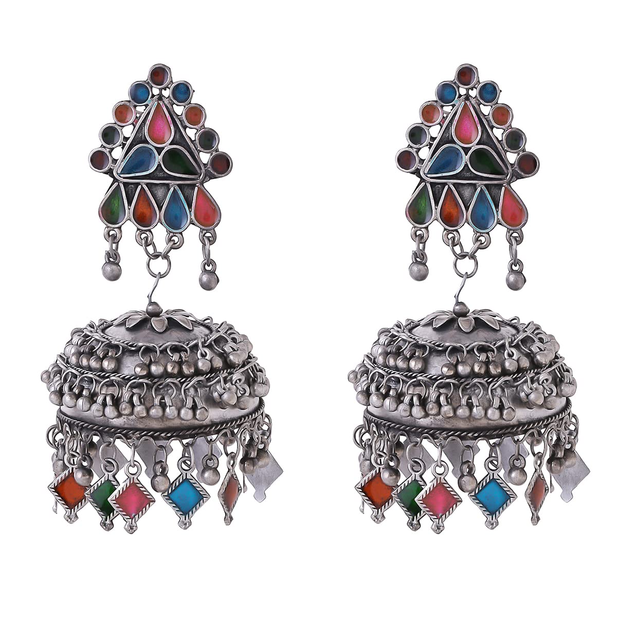 Yellow Chimes Earrings for Women and Girls Traditional Silver Oxidised Jhumka Earrings | German Silver Big Jhumki Earrings | Birthday Gift For girls and women Anniversary Gift for Wife