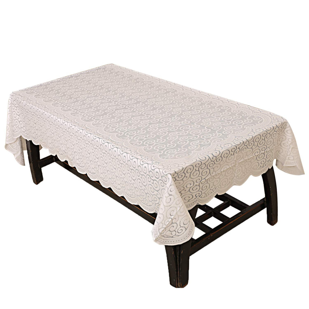 Kuber Industries Zig Zag Design Cotton 4 Seater Centre Table Cover - White (CTKTC01162), Standard