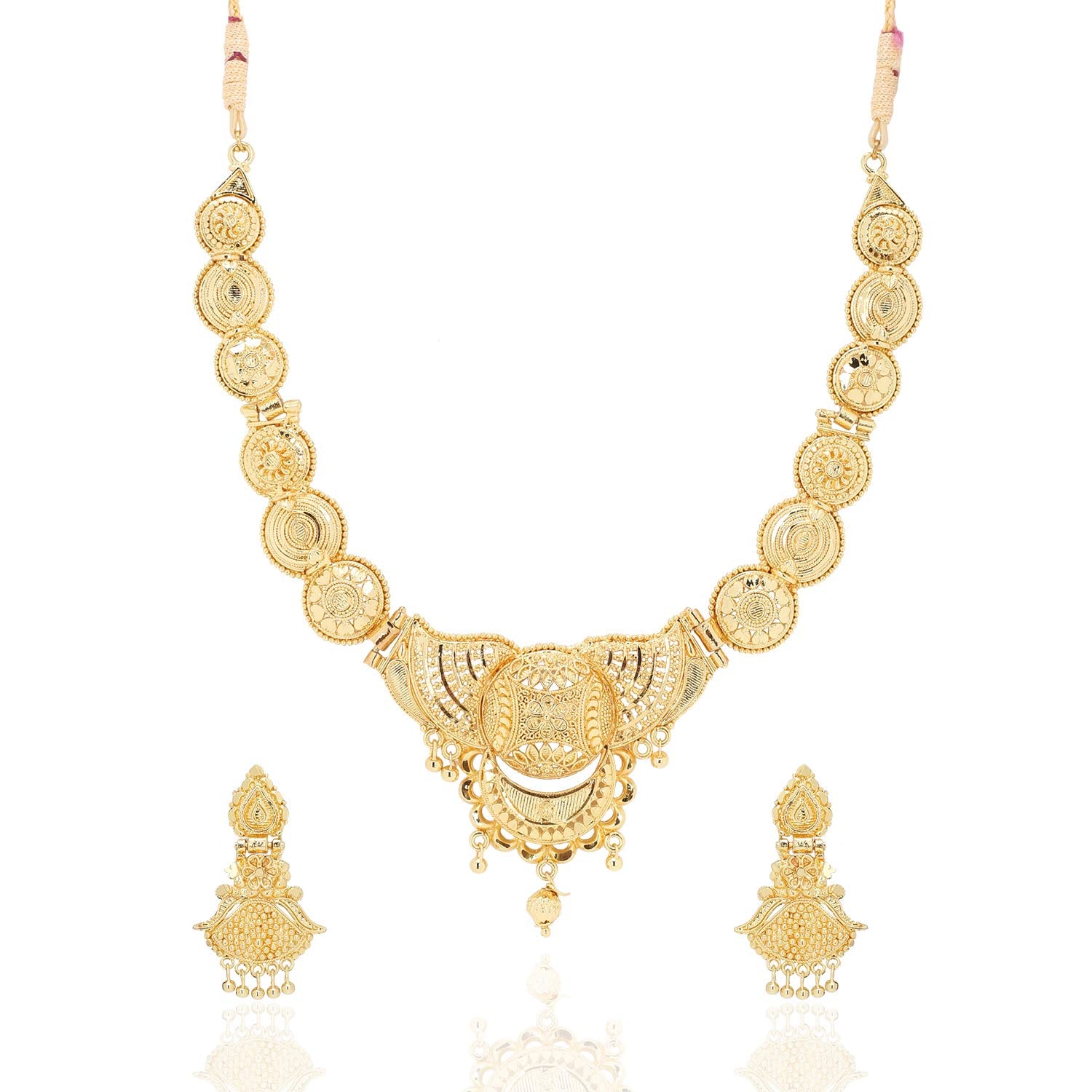 Yellow Chimes Ethnic One Gram Gold Designer Antique Golden Traditional Choker Necklace With Earrings Wedding Jewellery Set for Women & Girls