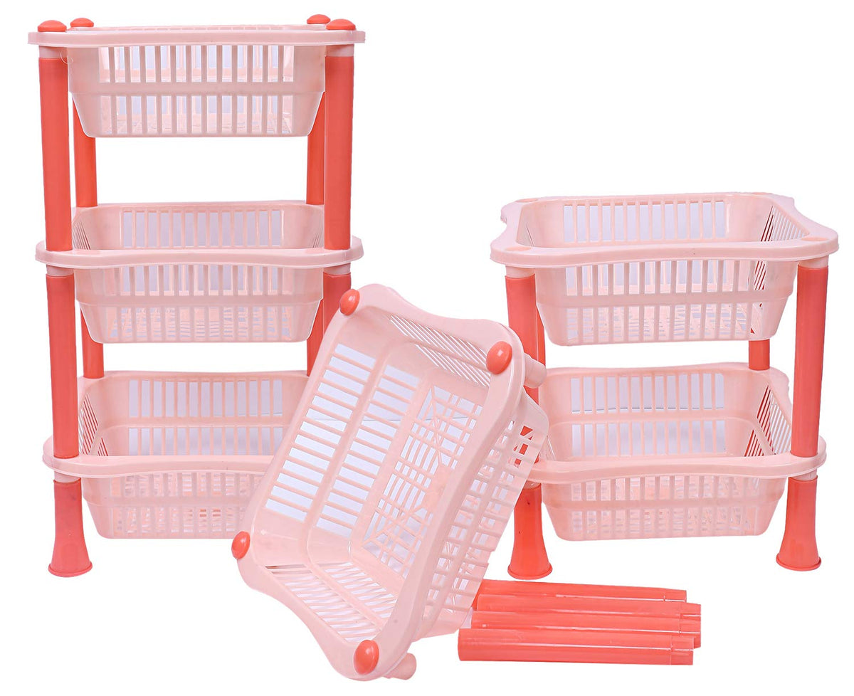 Kuber industries Plastic 2 Pieces 3 Layer Multi-Purpose Kitchen Storage Basket Rack (Beige)-CTKTC13234