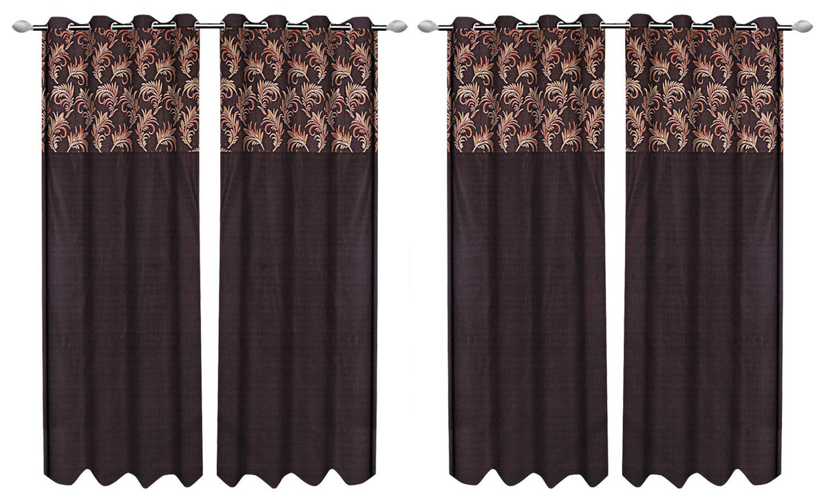 Kuber Industries Leaf Design 4 Pieces Polyester Eyelet Door Curtain 7 Feet (Coffee)-Ctktc30213