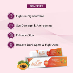 Kozicare Skin Lightening/Brightening Papaya Face Cream Lotion with Papaya, Kojic Acid, Niacinamide, Alpha Arbutin| Fights in Pigmentation, Melasma, Dark Spots, Enhance Glow | All Skin Types - 15g