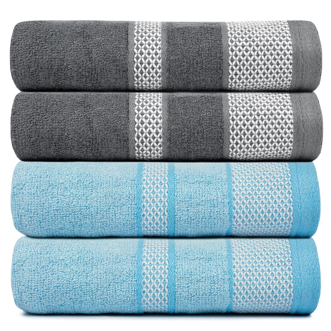 BePlush Zero Twist Bamboo Hand Towels Set of 4 Sky Blue & Grey : Ultra Soft, Highly Absorbent, Quick Dry, Anti Bacterial Napkins for Hand Towel || 450 GSM, 40 X 60 cms