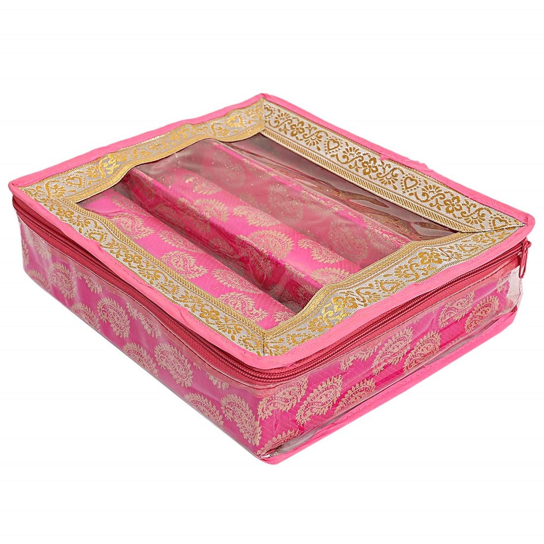 Kuber Industries Three Rod Bangle Box For Women|Carry Design Bangle Organizer|Watch Case|PINK|