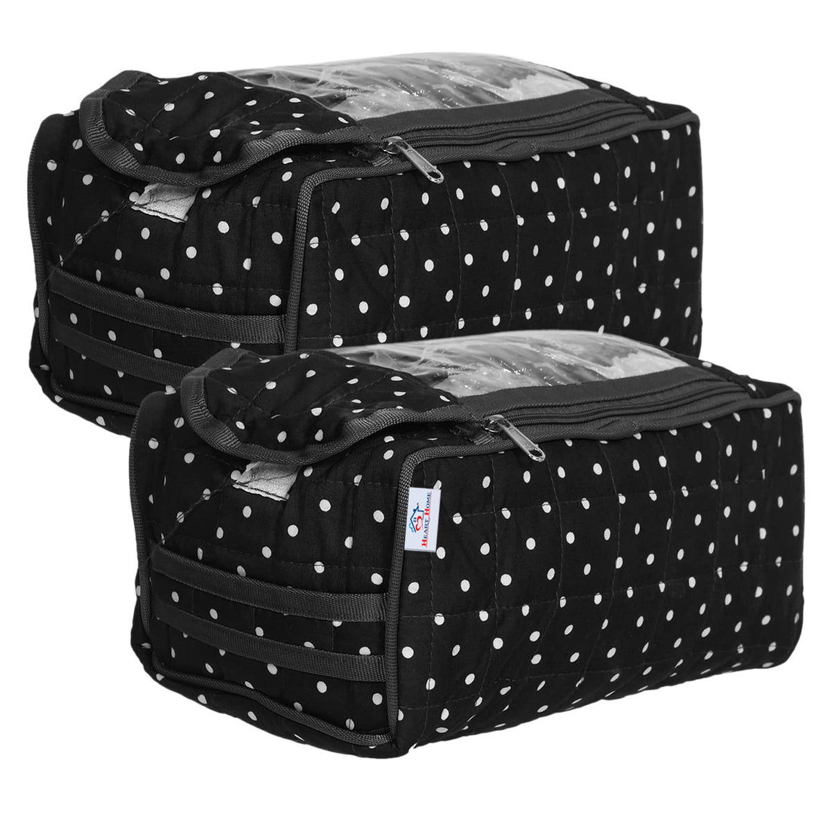 Heart Home Cotton Dot Print Jewellery Organizer For Bangles, Small Jewellery & Cosmetic Pack Of 2 (Black) 54HH4073.
