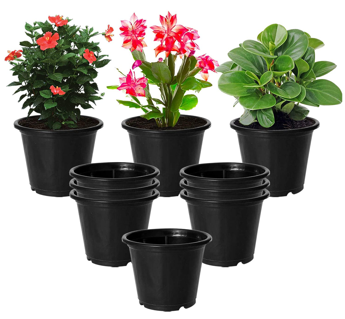 Kuber Industries Durable Plastic Flower Pot|Gamla with Drain Holes for Indoor Home Decor & Outdoor Balcony,Garden,6"x5",Pack of 10 (Black)