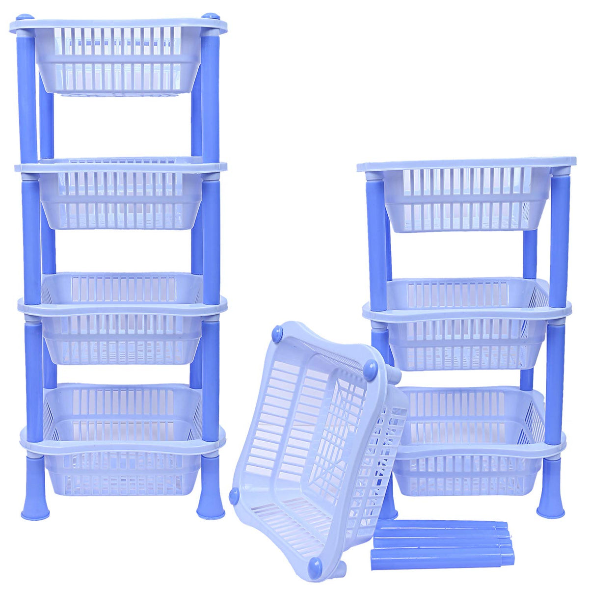 Kuber Industries Plastic 2 Pieces 4 Layer Multi-Purpose Kitchen Storage Basket Rack (Blue)-Ctktc13270