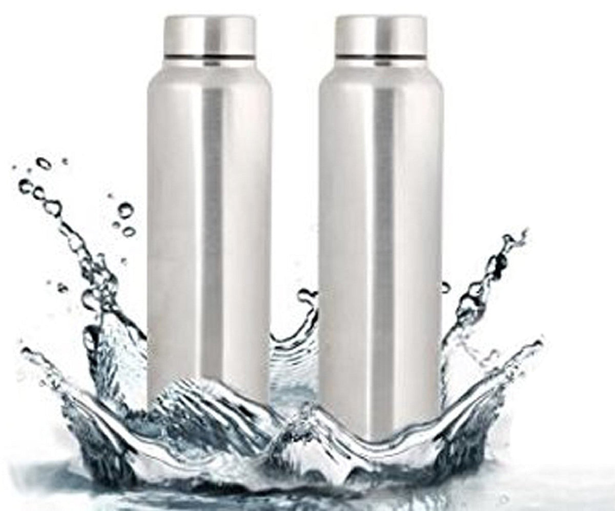 Kuber Industries Stainless Steel Water Bottle Set, 1 Litre, 2 Pieces, Silver, Standard (FRGBOTTLE09)