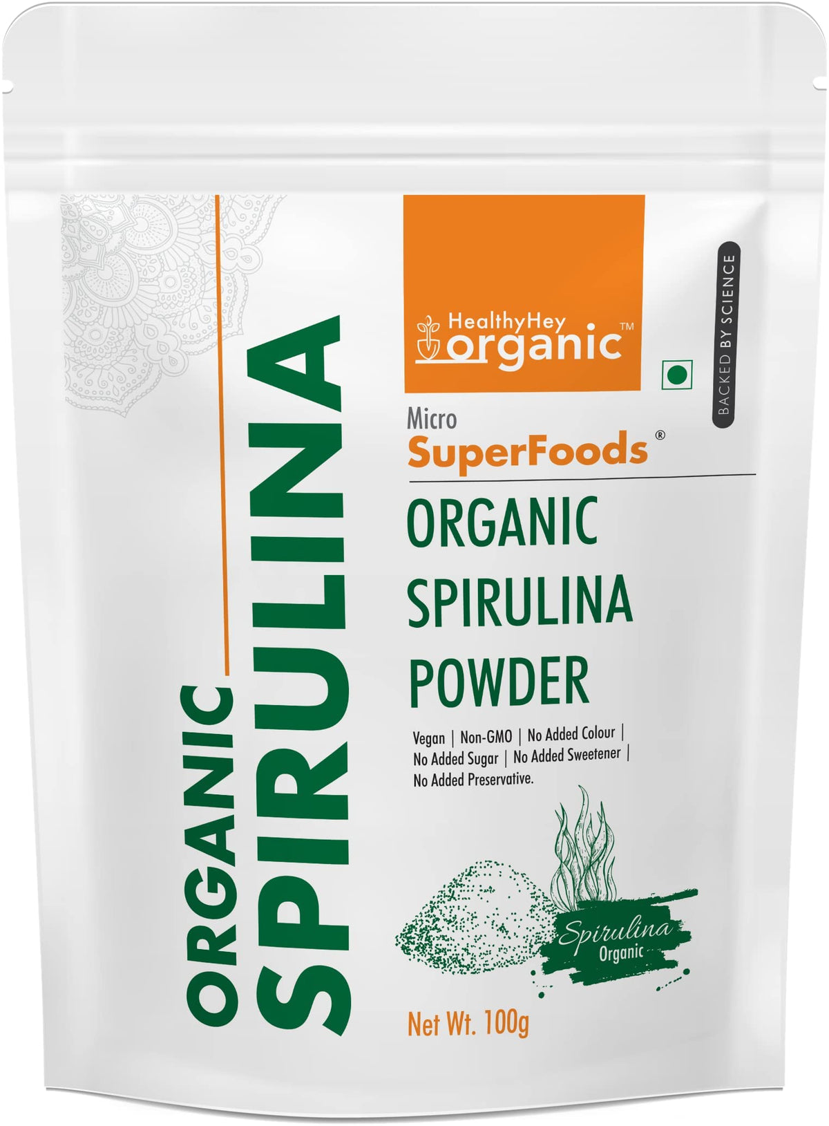 HealthyHey Organic Spirulina Powder Micro Superfood, Rich in Protein, Vitamins & Minerals - 100 g