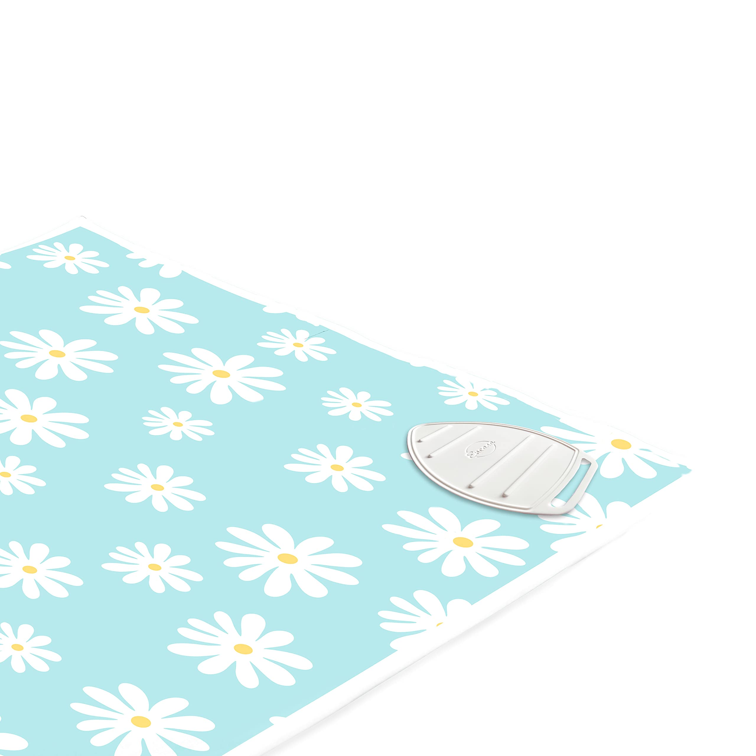 Encasa Homes Ironing Mat (Large 120 x 70 cm) with 3mm Felt Padding, Silicone Iron Rest Protector, Steam Press on Table, Bed, Portable, Heat Reflective, Foldable, Washable, Printed - Big Leaves Blue