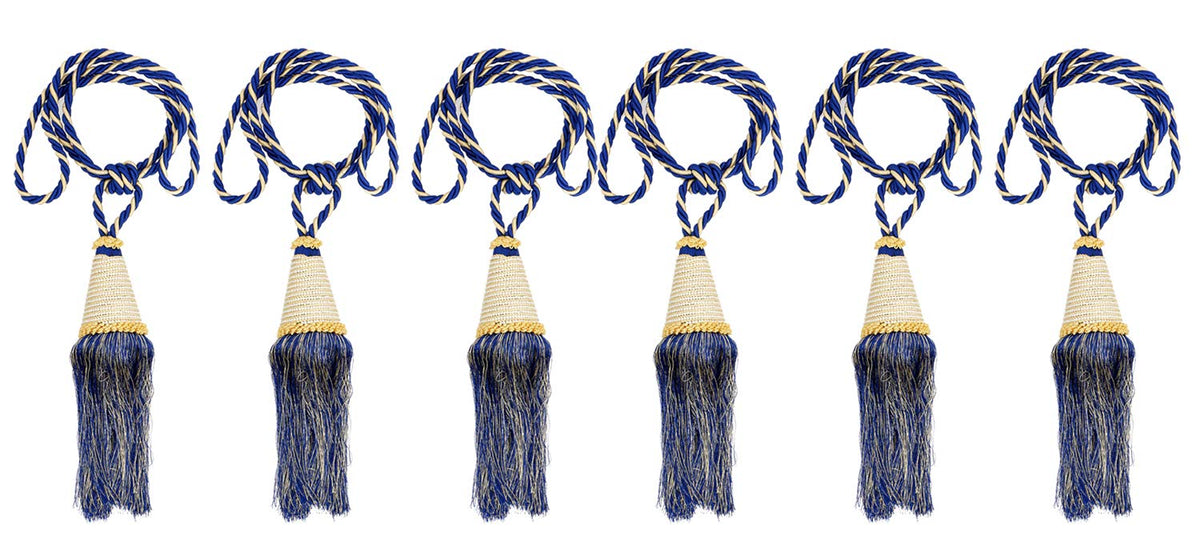 Kuber Industries Beads Beautiful Design Polyester 6 Pieces Curtain Tie Back Tassel Set (Royal Blue) CTKTC33577