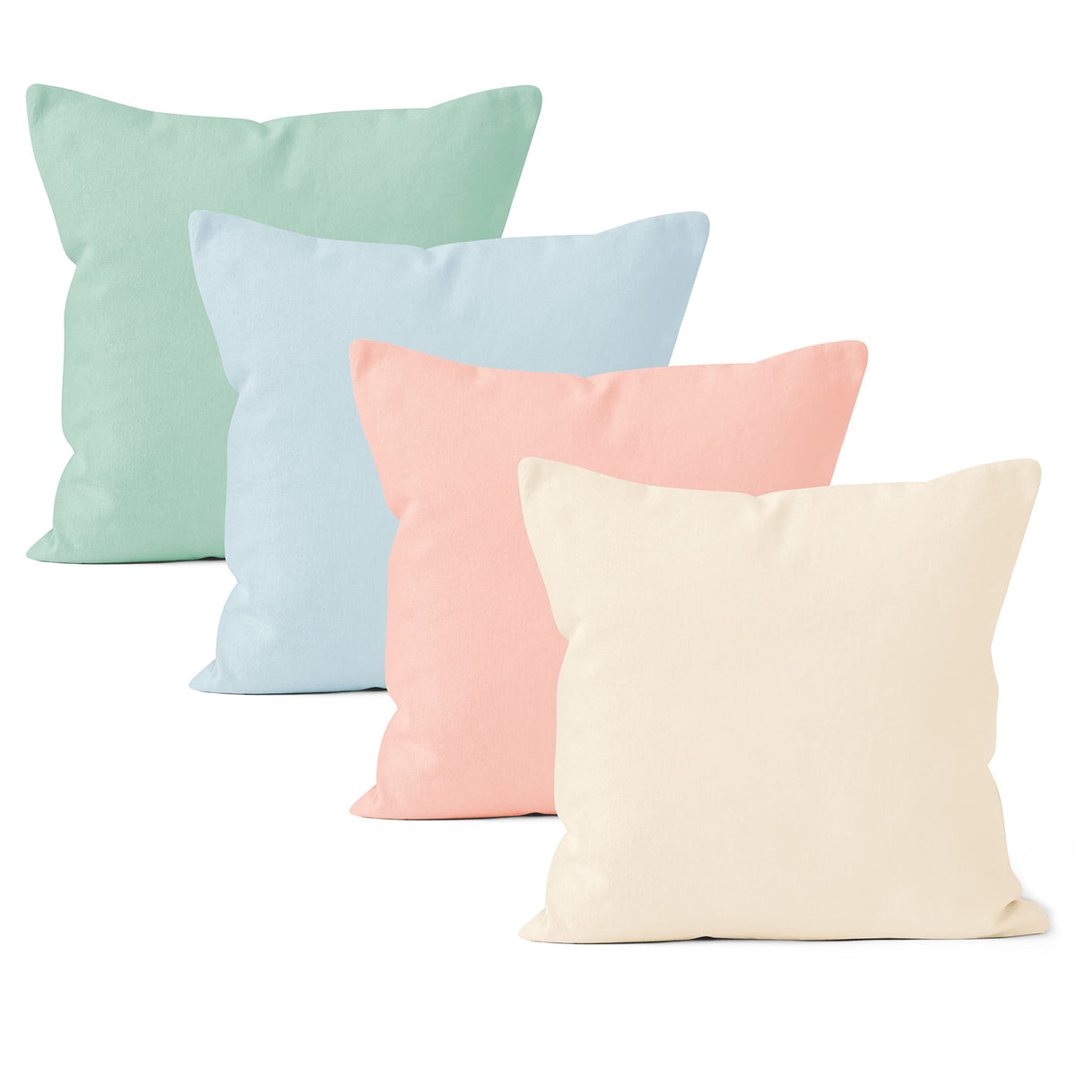 Encasa Homes Decorative Cushion Cover 4 pc set 18"x18" (45x45 cm) - Light Combo - Solid Dyed Plain Colour, Large Cotton Canvas Square Pillow Case for Chair, Seat, Bed, Sofa, Office (Set of 4)