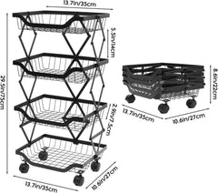 USHA SHRIRAM Collapsible storage baskets Black | Stackable Kitchen Basket For Storage | Carbon Steel Collapsible Foldable Basket For Fruits And Vegetables | Rust-Resistant | Unbreakable (4 layer)