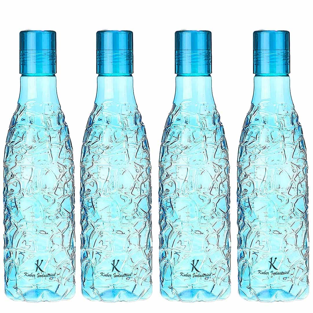 Urbane Home BPA-Free Plastic Water Bottle | Leak Proof, Firm Grip, 100% Food Grade Plastic Bottles | For Home, Office, School & Gym | Unbreakable, Freezer Proof, Fridge Water Bottle | Pack of 4|Blue