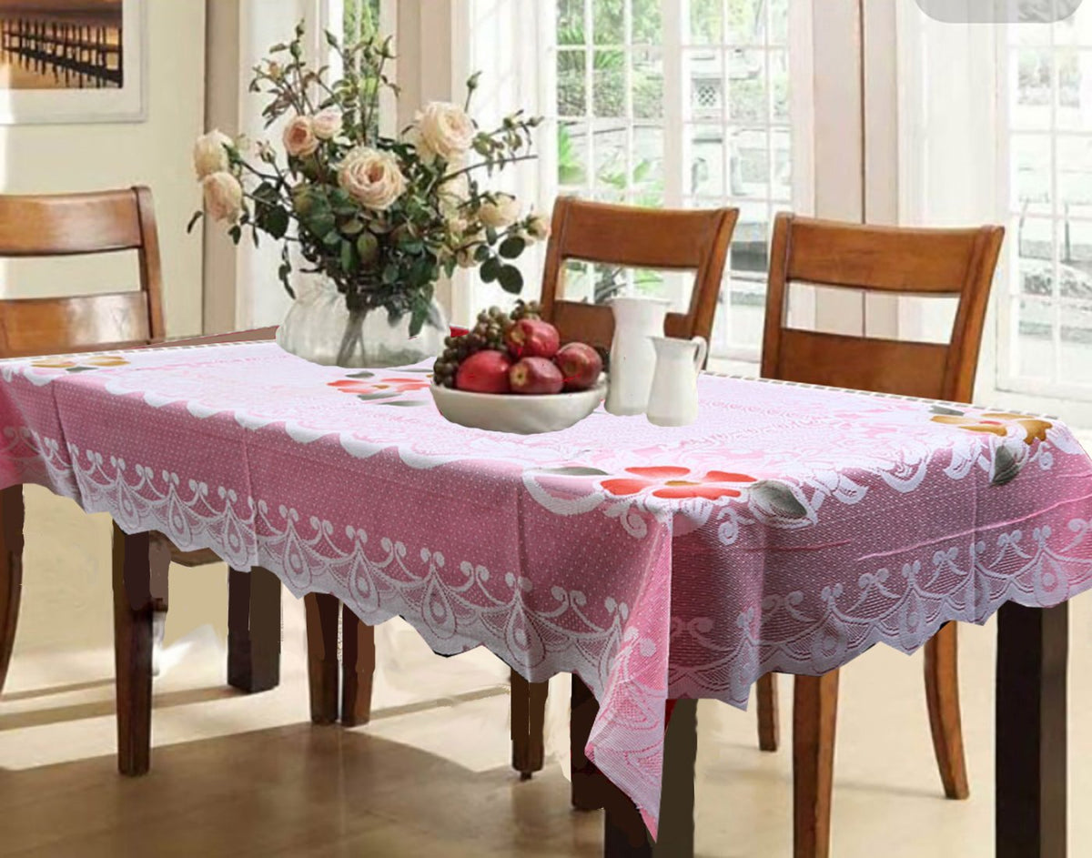 Kuber Industries Cotton 6 Seater Dining Table Cover - Pink