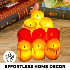 Kuber LED Candles for Home Decoration |Battey Operated |Flameless Yellow Light |Diwali Lights for Home Decoration, Along with Other Festivities & Parties |Pack of 12, Multi-Colour
