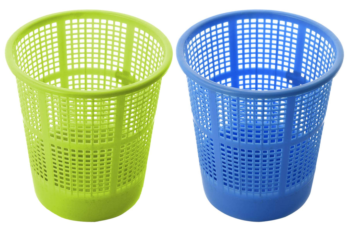 Heart Home Plastic 2 Pieces Mesh Dustbin Garbage Bin for Office use, School, Bedroom, Kids Room, Home, Multi Purpose, 5 Liters (Blue & Green)- HEART3280