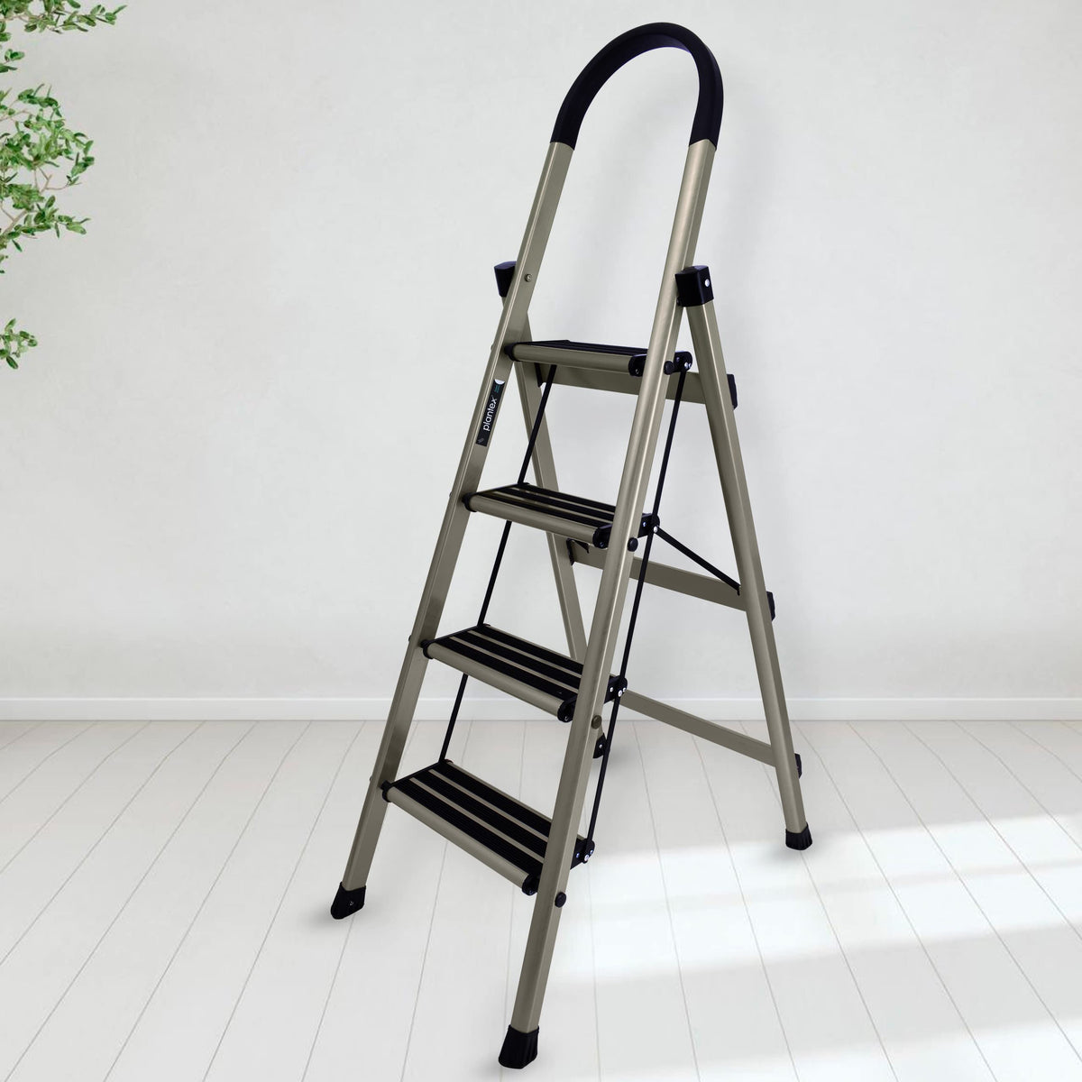 Plantex 4 Step Ladder -Foldable Aluminium Ladder-Wide Anti Skid Steps Capacity Upto 150 Kg (Anodize Coated-Gold)