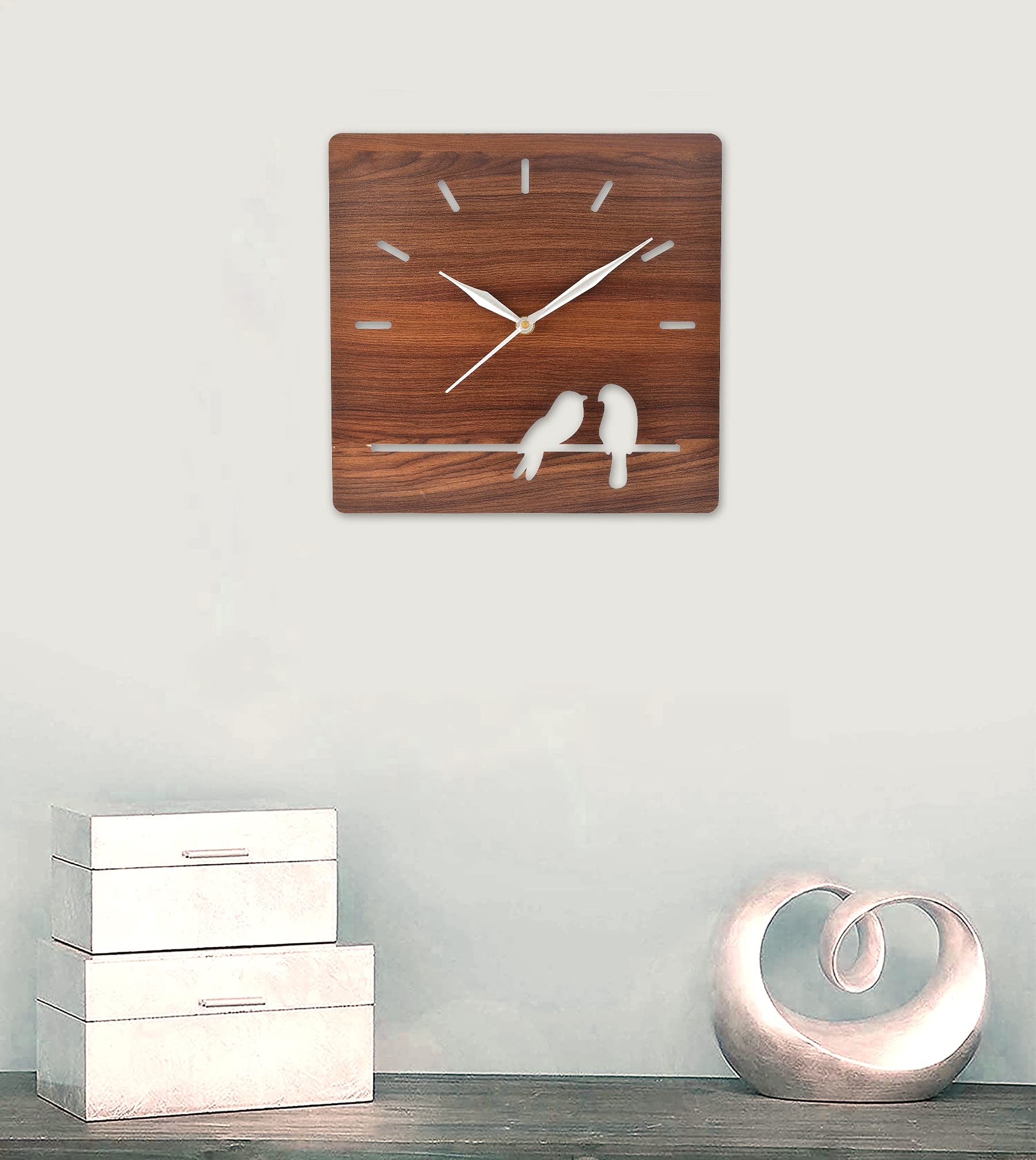 Heart Home Designer Square Shaped Wooden Wall Clock (Brown)-HS43HEARTH26736
