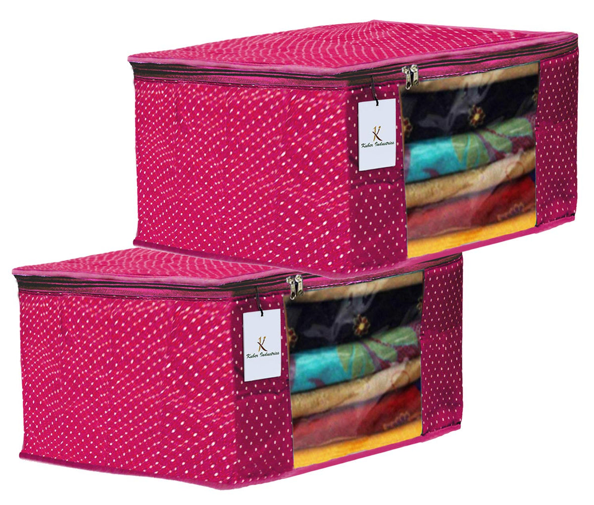 Kuber Industries Polka Dots 2 Pieces Cotton 3 Layered Quilted Saree Cover (Rani) - CTKTC031032