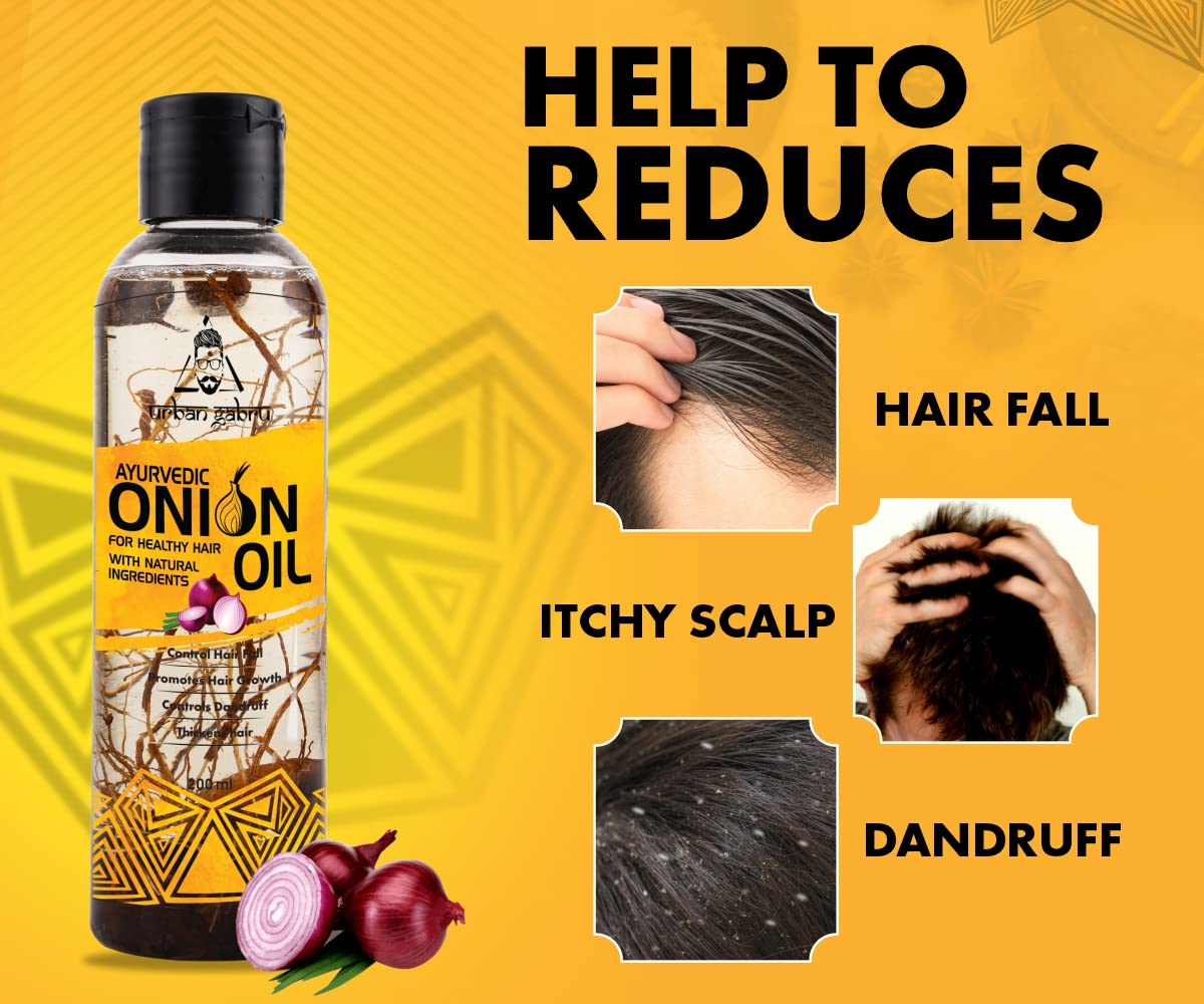 urbangabru Jadibuti Ayurvedic Onion Oil controls hair fall, dandruff control and for healthy hair growth 200ml