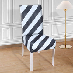Kuber Industries Strip Printed Elastic Stretchable Polyster Chair Cover for Home, Office, Hotels, Wedding Banquet (Black & White)-50KM0935